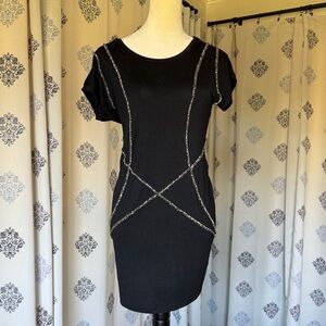 Sweet Rain Black t-shirt Dress with Silver beading